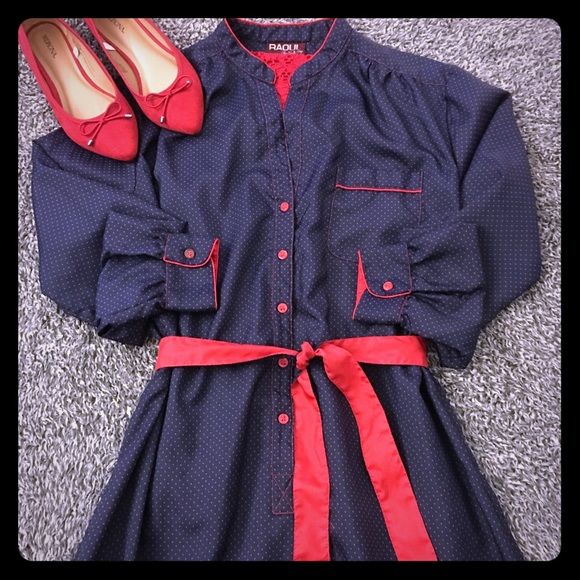Raoul Dresses & Skirts - Vintage, navy & red polka dot dress!